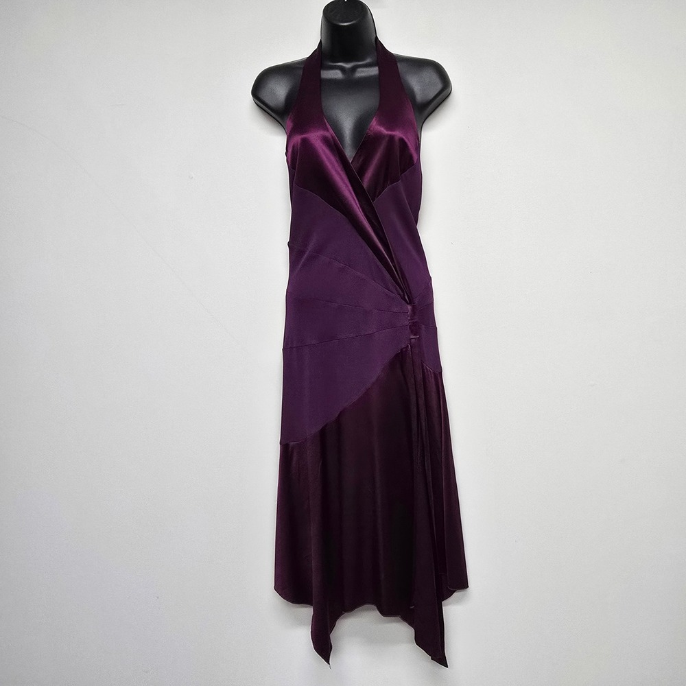 Bebe Silk Blend Halter Dress Womens S Purple Handkerchief Y2K Fairy Whimsigoth